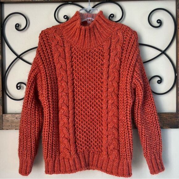 Universal Thread Terracotta Chunky Mock Cable Knit Fair Isle Cozy Comfy Sweater - Picture 1 of 15